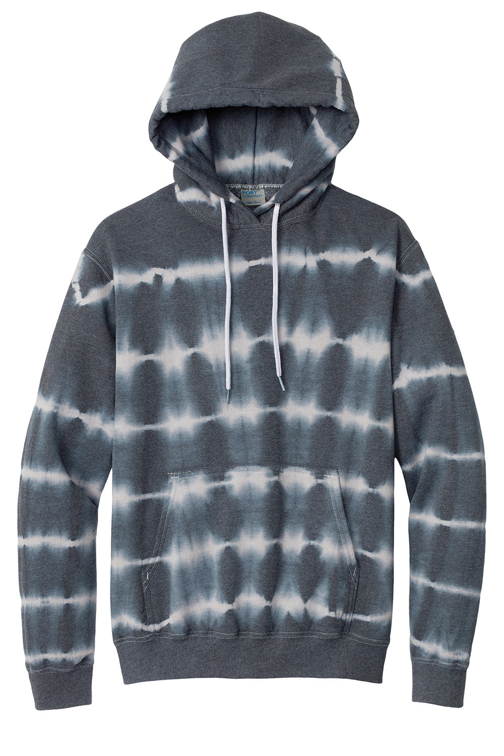 Port & Company PC143 Mens Allover Stripe Tie-Dye Fleece Hooded Sweatshirt Hoodie Graphite Grey/Light Grey Flat Front