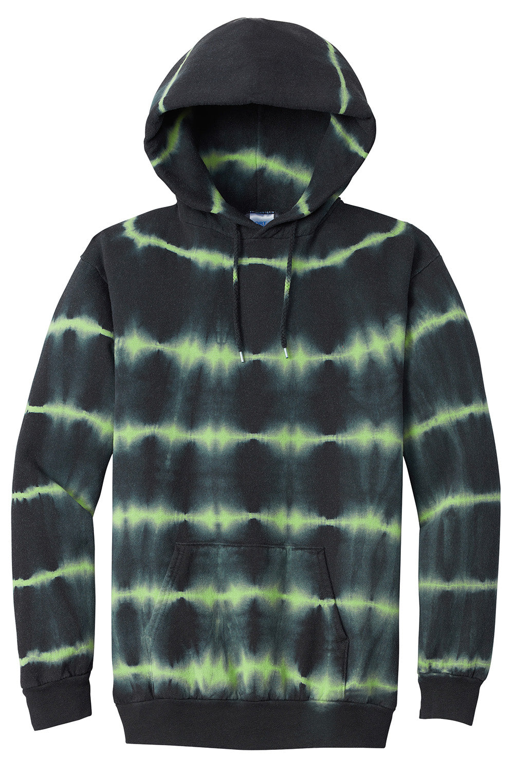 Port & Company PC143 Mens Allover Stripe Tie-Dye Fleece Hooded Sweatshirt Hoodie Green Tea/Black Flat Front