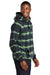 Port & Company PC143 Mens Allover Stripe Tie-Dye Fleece Hooded Sweatshirt Hoodie Green Tea/Black Model Side