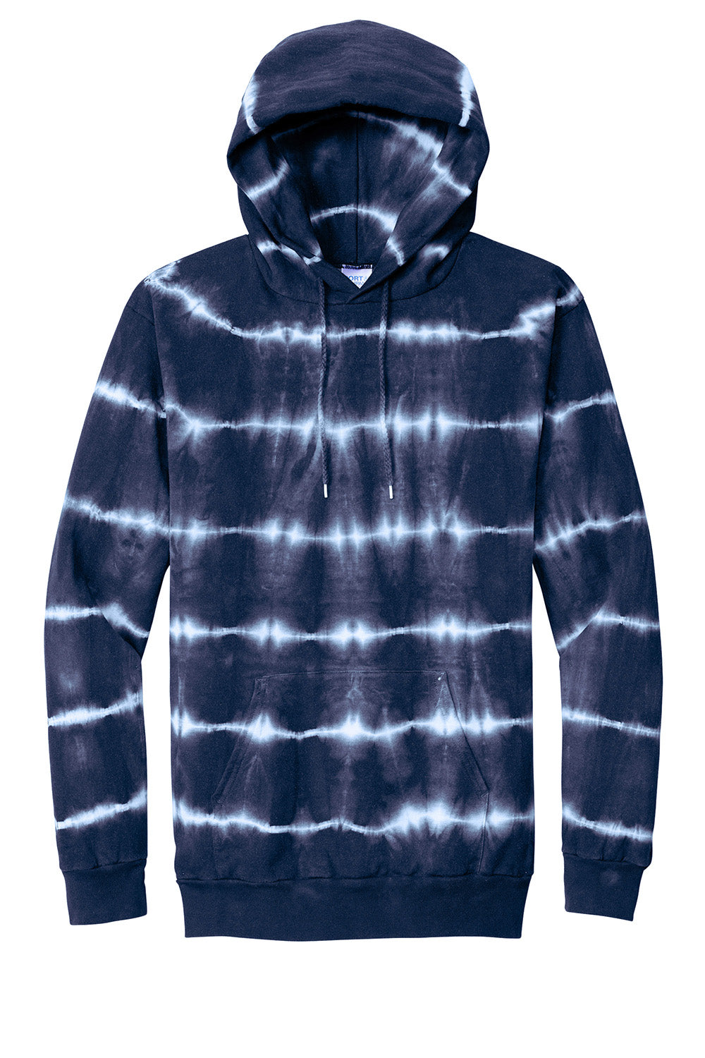 Port & Company PC143 Mens Allover Stripe Tie-Dye Fleece Hooded Sweatshirt Hoodie True Navy Blue/White Flat Front