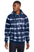 Port & Company PC143 Mens Allover Stripe Tie-Dye Fleece Hooded Sweatshirt Hoodie True Navy Blue/White Model Front