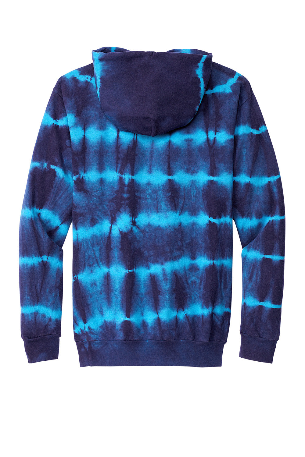 Port & Company PC143 Mens Allover Stripe Tie-Dye Fleece Hooded Sweatshirt Hoodie Turquoise Blue/Team Navy Blue Flat Back