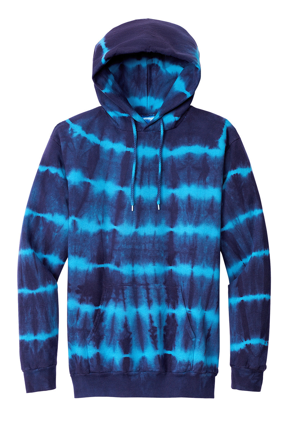 Port & Company PC143 Mens Allover Stripe Tie-Dye Fleece Hooded Sweatshirt Hoodie Turquoise Blue/Team Navy Blue Flat Front