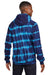 Port & Company PC143 Mens Allover Stripe Tie-Dye Fleece Hooded Sweatshirt Hoodie Turquoise Blue/Team Navy Blue Model Back