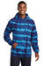 Port & Company PC143 Mens Allover Stripe Tie-Dye Fleece Hooded Sweatshirt Hoodie Turquoise Blue/Team Navy Blue Model Front