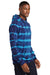 Port & Company PC143 Mens Allover Stripe Tie-Dye Fleece Hooded Sweatshirt Hoodie Turquoise Blue/Team Navy Blue Model Side