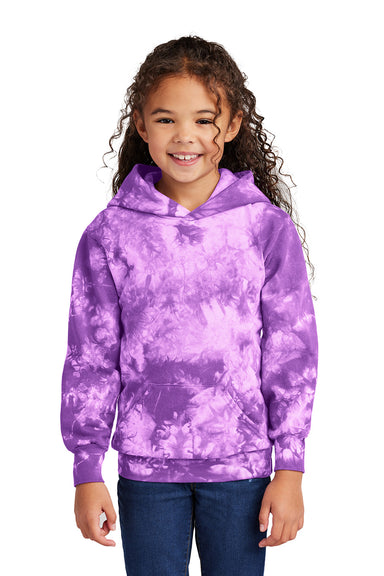 Port & Company PC144Y Youth Crystal Tie-Dye Hooded Sweatshirt Hoodie Purple Model Front