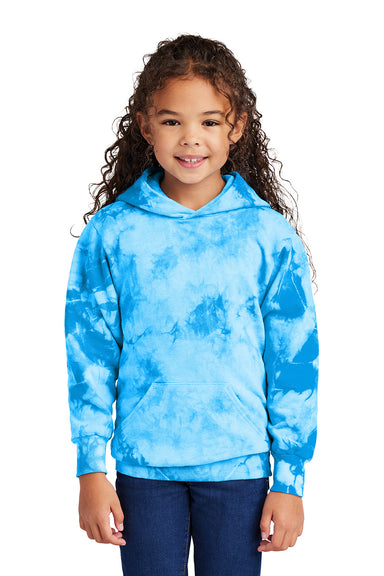 Port & Company PC144Y Youth Crystal Tie-Dye Hooded Sweatshirt Hoodie Sky Blue Model Front