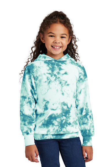 Port & Company PC144Y Youth Crystal Tie-Dye Hooded Sweatshirt Hoodie Teal Green Model Front