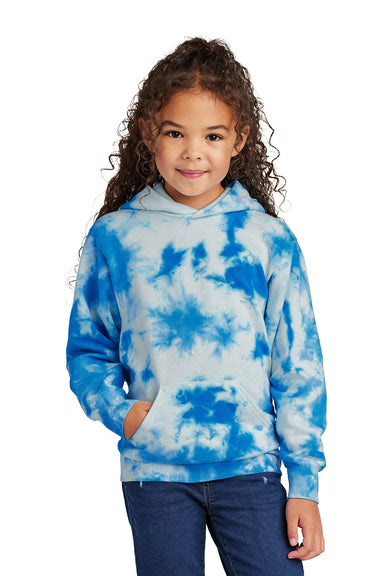 Port & Company PC144Y Youth Crystal Tie-Dye Hooded Sweatshirt Hoodie True Royal Blue Model Front