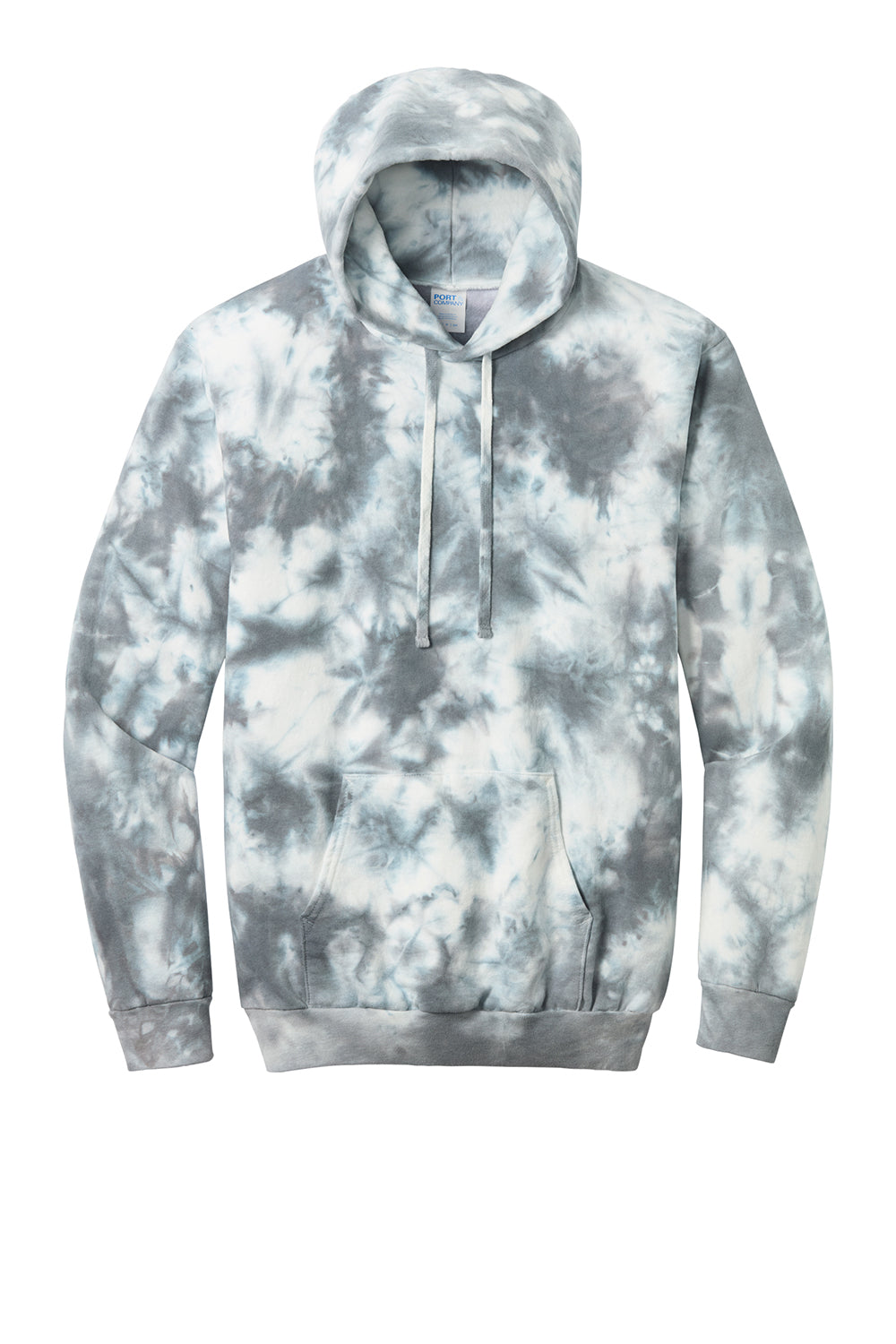 Port & Company PC144 Mens Crystal Tie-Dye Hooded Sweatshirt Hoodie Grey Flat Front