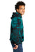 Port & Company PC144 Mens Crystal Tie-Dye Hooded Sweatshirt Hoodie Black/Teal Model Side