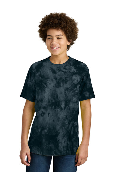 Port & Company PC145Y Youth Crystal Tie-Dye Short Sleeve Crewneck T-Shirt Black Model Front