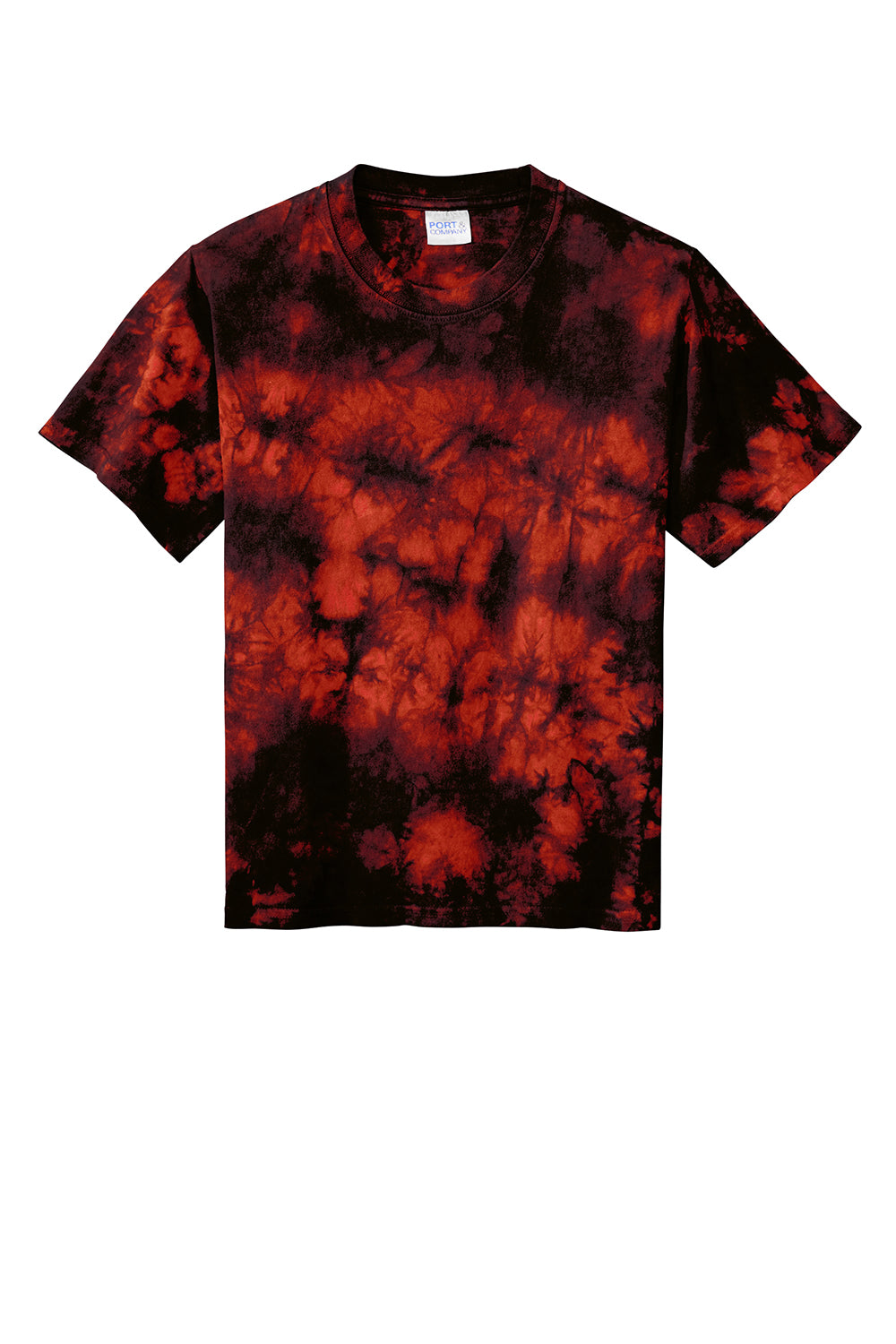 Port & Company PC145Y Youth Crystal Tie-Dye Short Sleeve Crewneck T-Shirt Black/Red Flat Front