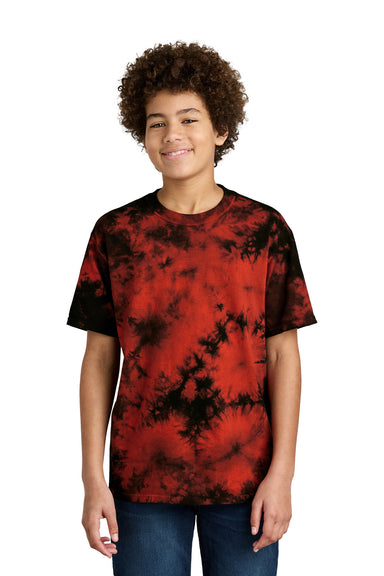 Port & Company PC145Y Youth Crystal Tie-Dye Short Sleeve Crewneck T-Shirt Black/Red Model Front