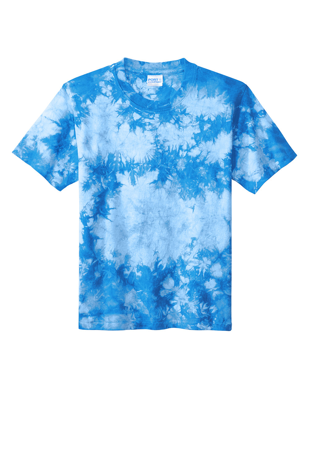 Port & Company PC145Y Youth Crystal Tie-Dye Short Sleeve Crewneck T-Shirt Sky Blue Flat Front