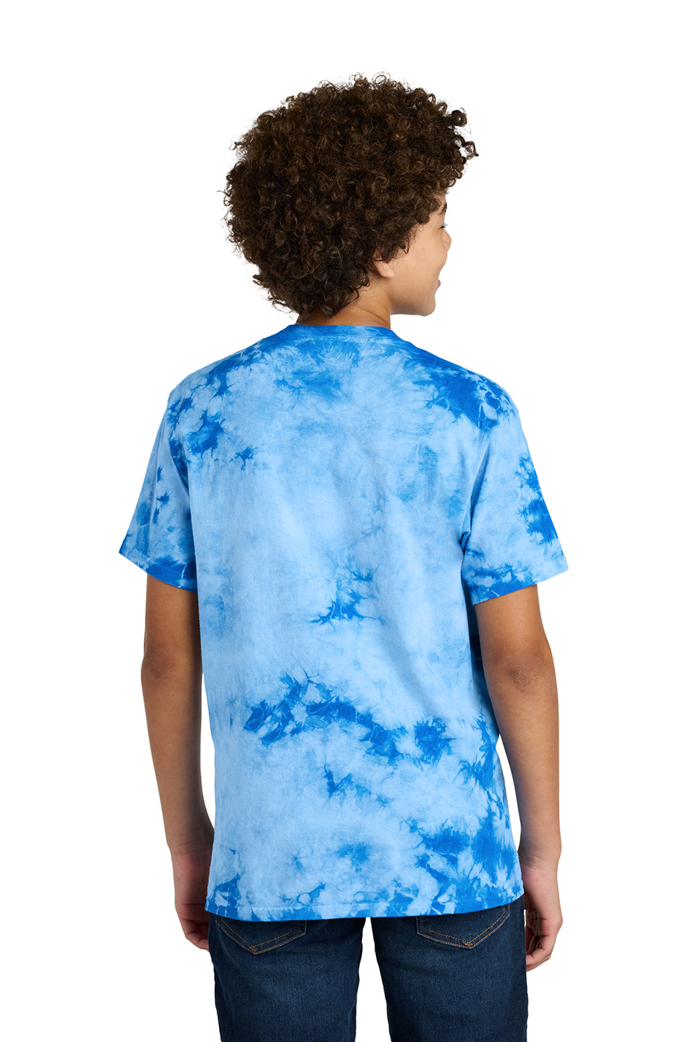 Port & Company PC145Y Youth Crystal Tie-Dye Short Sleeve Crewneck T-Shirt Sky Blue Model Back