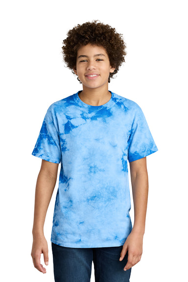 Port & Company PC145Y Youth Crystal Tie-Dye Short Sleeve Crewneck T-Shirt Sky Blue Model Front