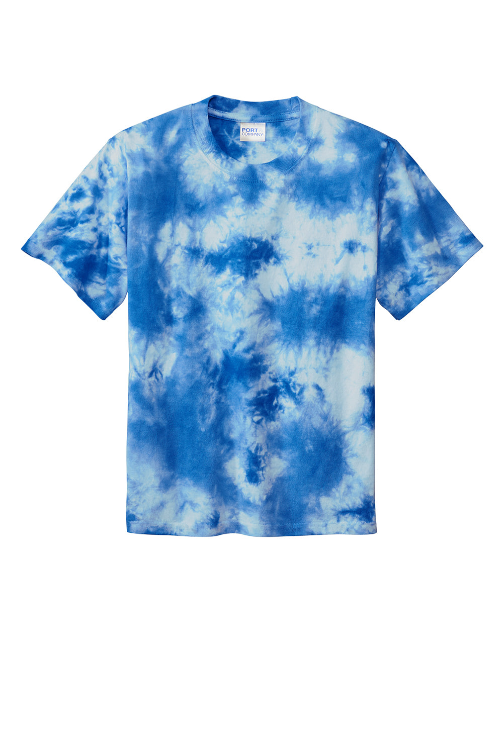 Port & Company PC145Y Youth Crystal Tie-Dye Short Sleeve Crewneck T-Shirt True Royal Blue Flat Front