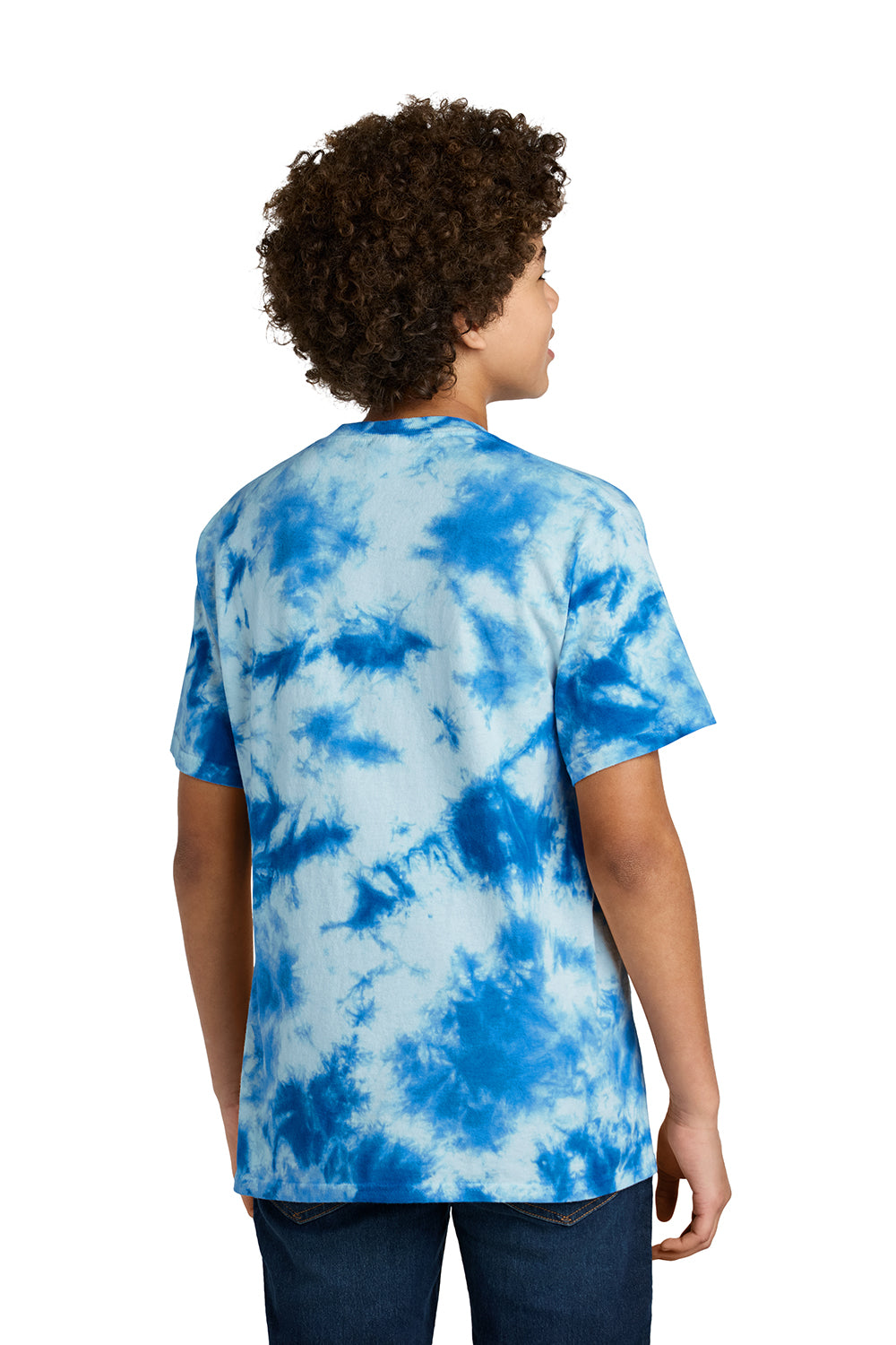 Port & Company PC145Y Youth Crystal Tie-Dye Short Sleeve Crewneck T-Shirt True Royal Blue Model Back