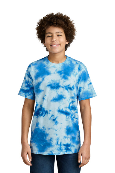 Port & Company PC145Y Youth Crystal Tie-Dye Short Sleeve Crewneck T-Shirt True Royal Blue Model Front