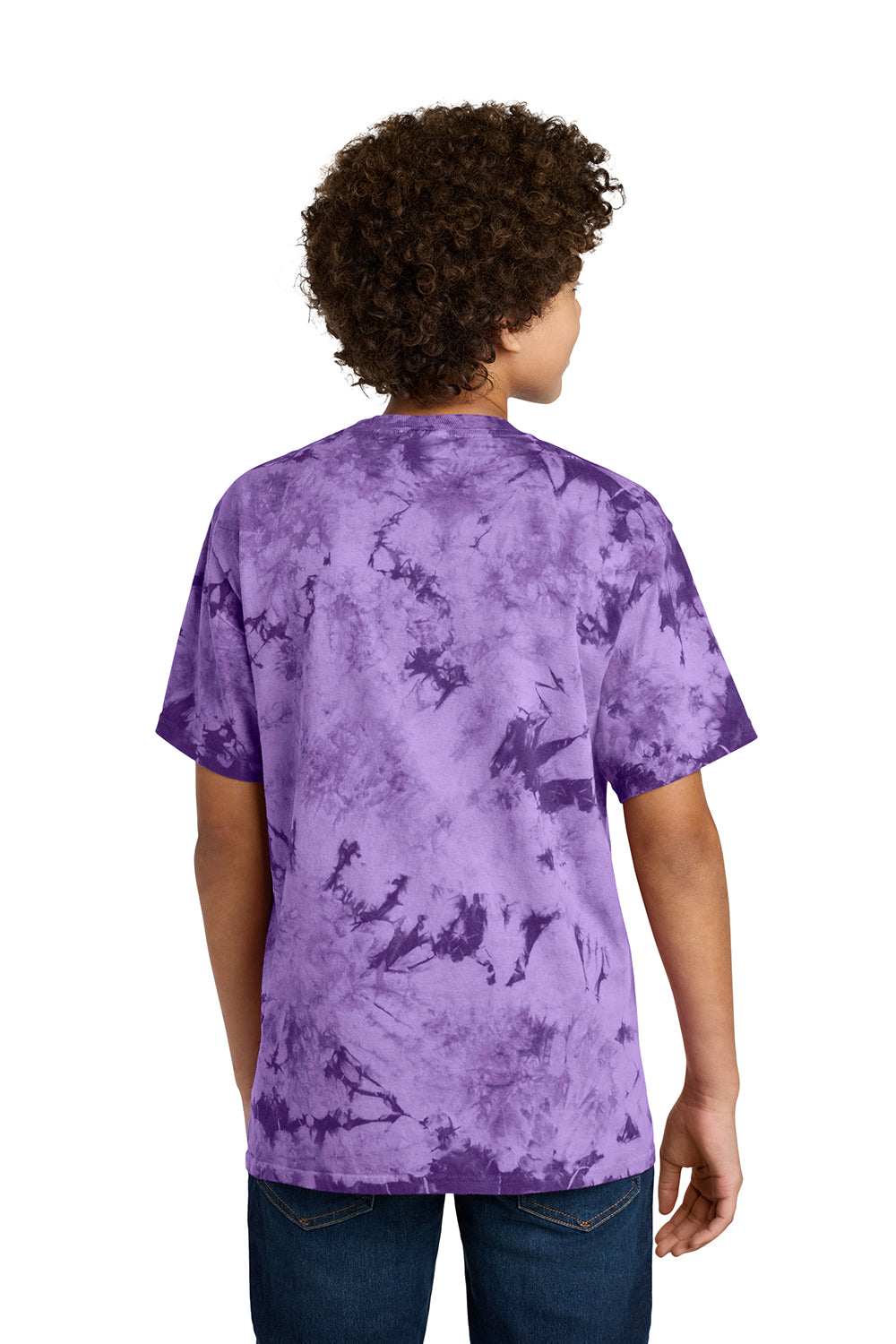 Port & Company PC145Y Youth Crystal Tie-Dye Short Sleeve Crewneck T-Shirt Purple Model Back