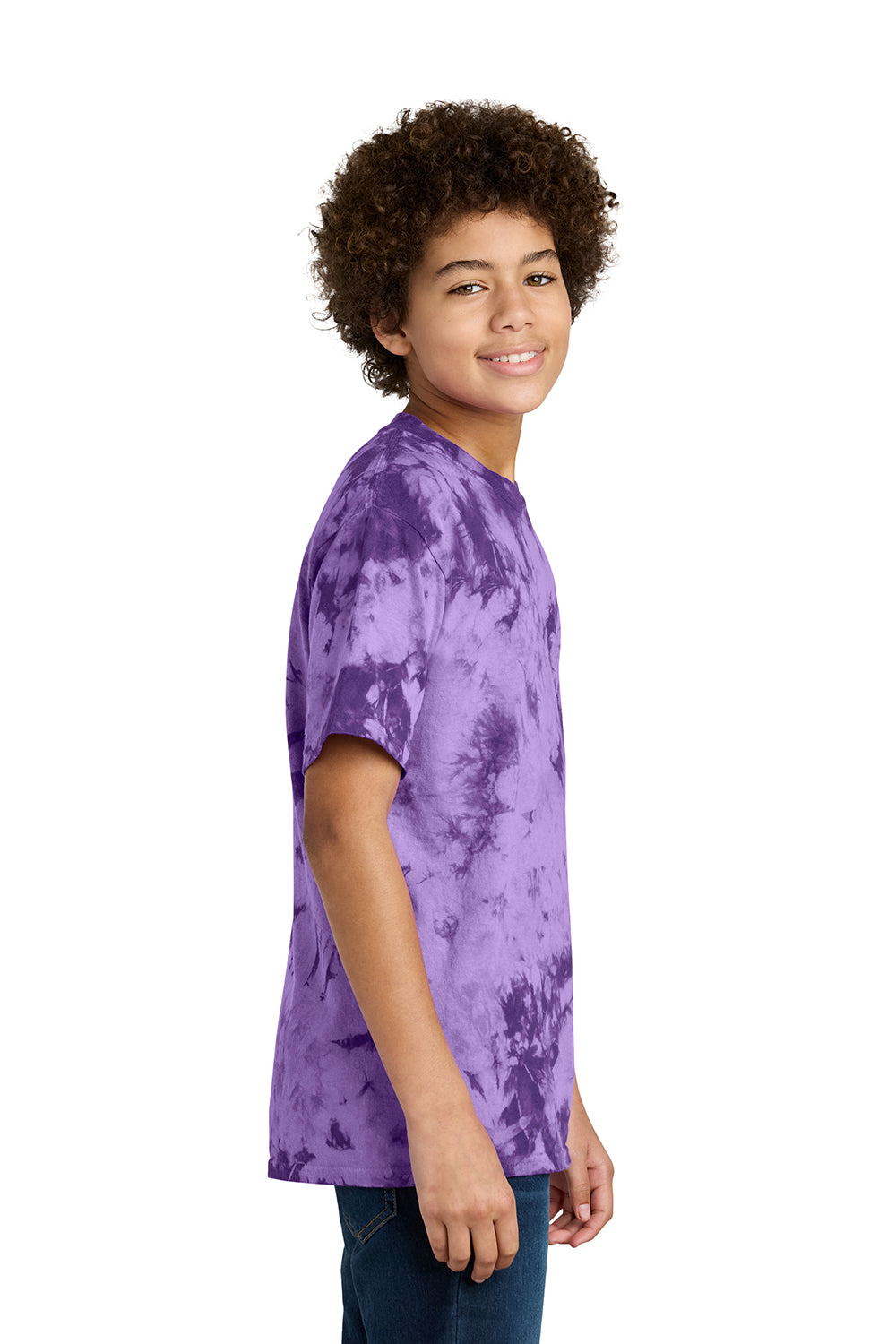 Port & Company PC145Y Youth Crystal Tie-Dye Short Sleeve Crewneck T-Shirt Purple Model Side