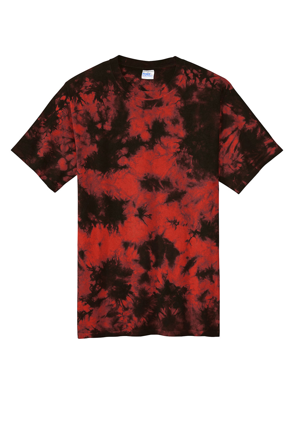 Port & Company PC145 Mens Crystal Tie-Dye Short Sleeve Crewneck T-Shirt Black/Red Flat Front