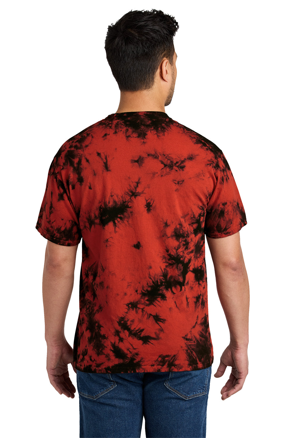 Port & Company PC145 Mens Crystal Tie-Dye Short Sleeve Crewneck T-Shirt Black/Red Model Back