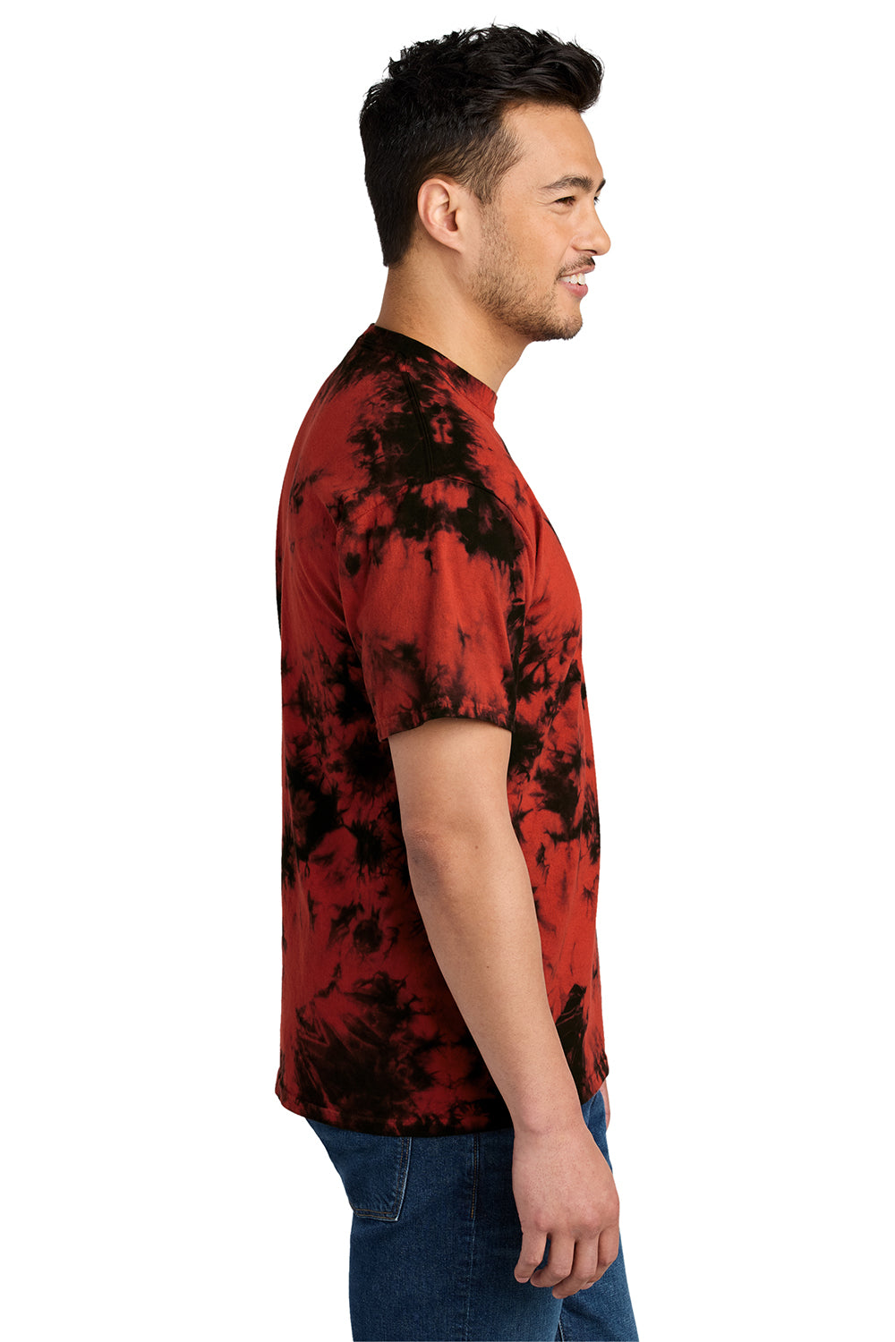 Port & Company PC145 Mens Crystal Tie-Dye Short Sleeve Crewneck T-Shirt Black/Red Model Side