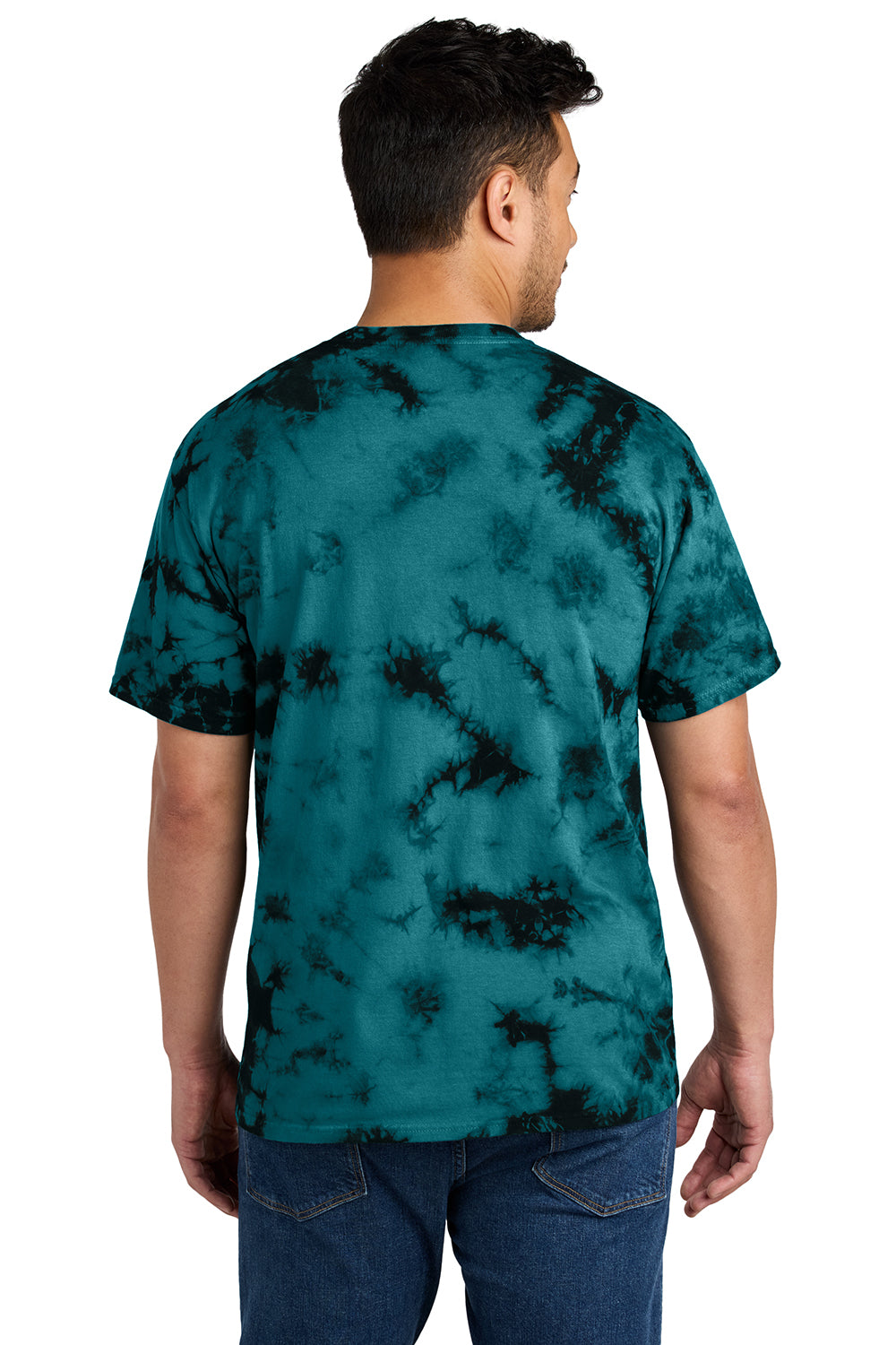 Port & Company PC145 Mens Crystal Tie-Dye Short Sleeve Crewneck T-Shirt Black/Teal Model Back