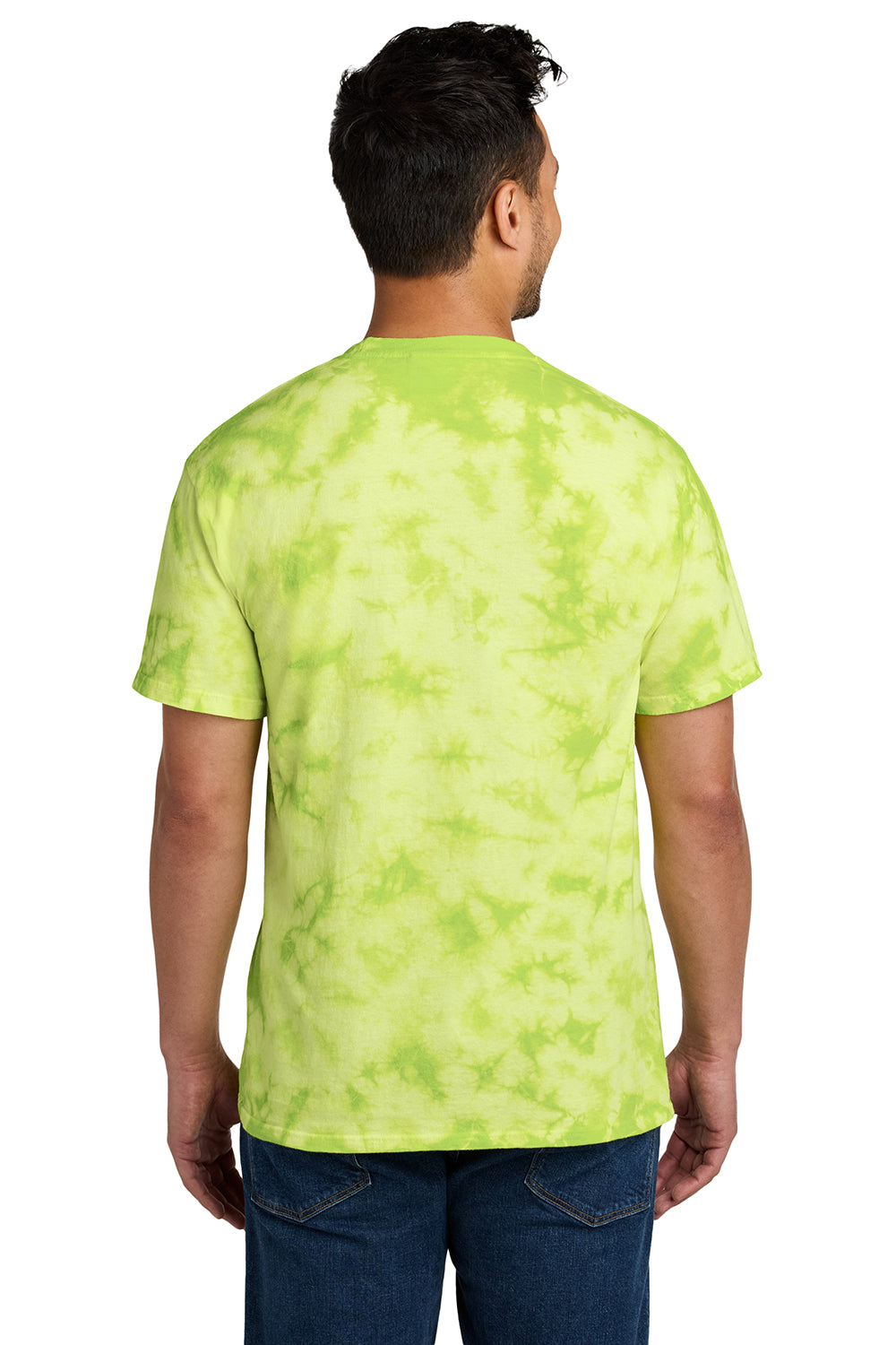 Port & Company PC145 Mens Crystal Tie-Dye Short Sleeve Crewneck T-Shirt Lemon Lime Model Back