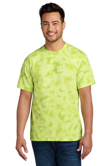 Port & Company PC145 Mens Crystal Tie-Dye Short Sleeve Crewneck T-Shirt Lemon Lime Model Front