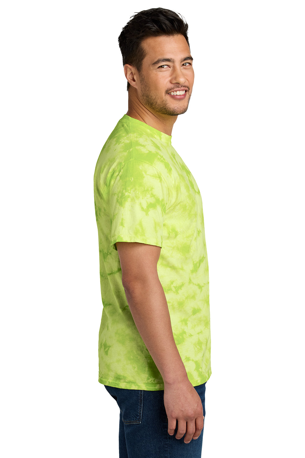 Port & Company PC145 Mens Crystal Tie-Dye Short Sleeve Crewneck T-Shirt Lemon Lime Model Side