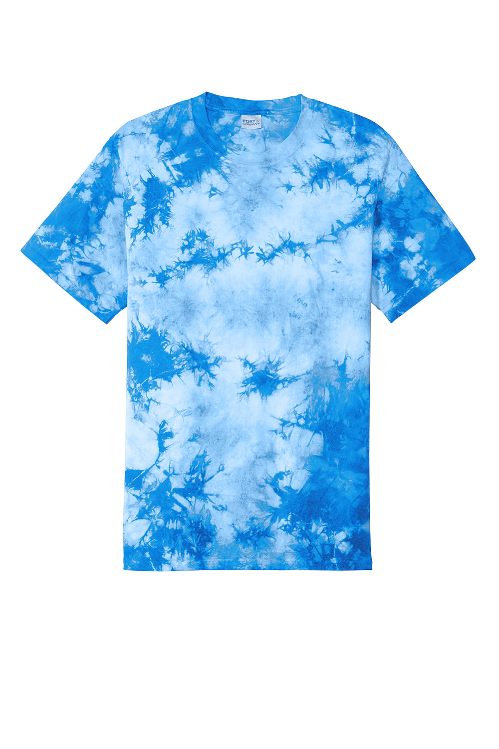 Port & Company PC145 Mens Crystal Tie-Dye Short Sleeve Crewneck T-Shirt Sky Blue Flat Front