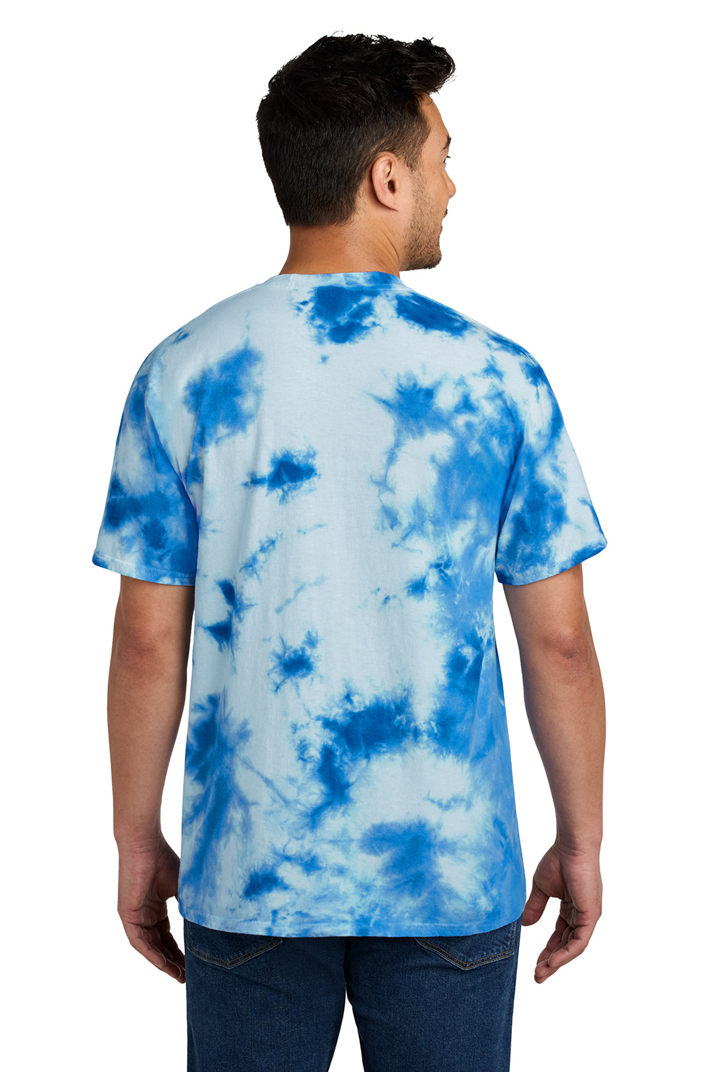 Port & Company PC145 Mens Crystal Tie-Dye Short Sleeve Crewneck T-Shirt True Royal Blue Model Back