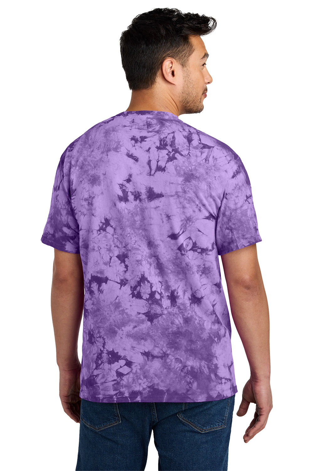 Port & Company PC145 Mens Crystal Tie-Dye Short Sleeve Crewneck T-Shirt Purple Model Back