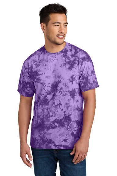 Port & Company PC145 Mens Crystal Tie-Dye Short Sleeve Crewneck T-Shirt Purple Model Front