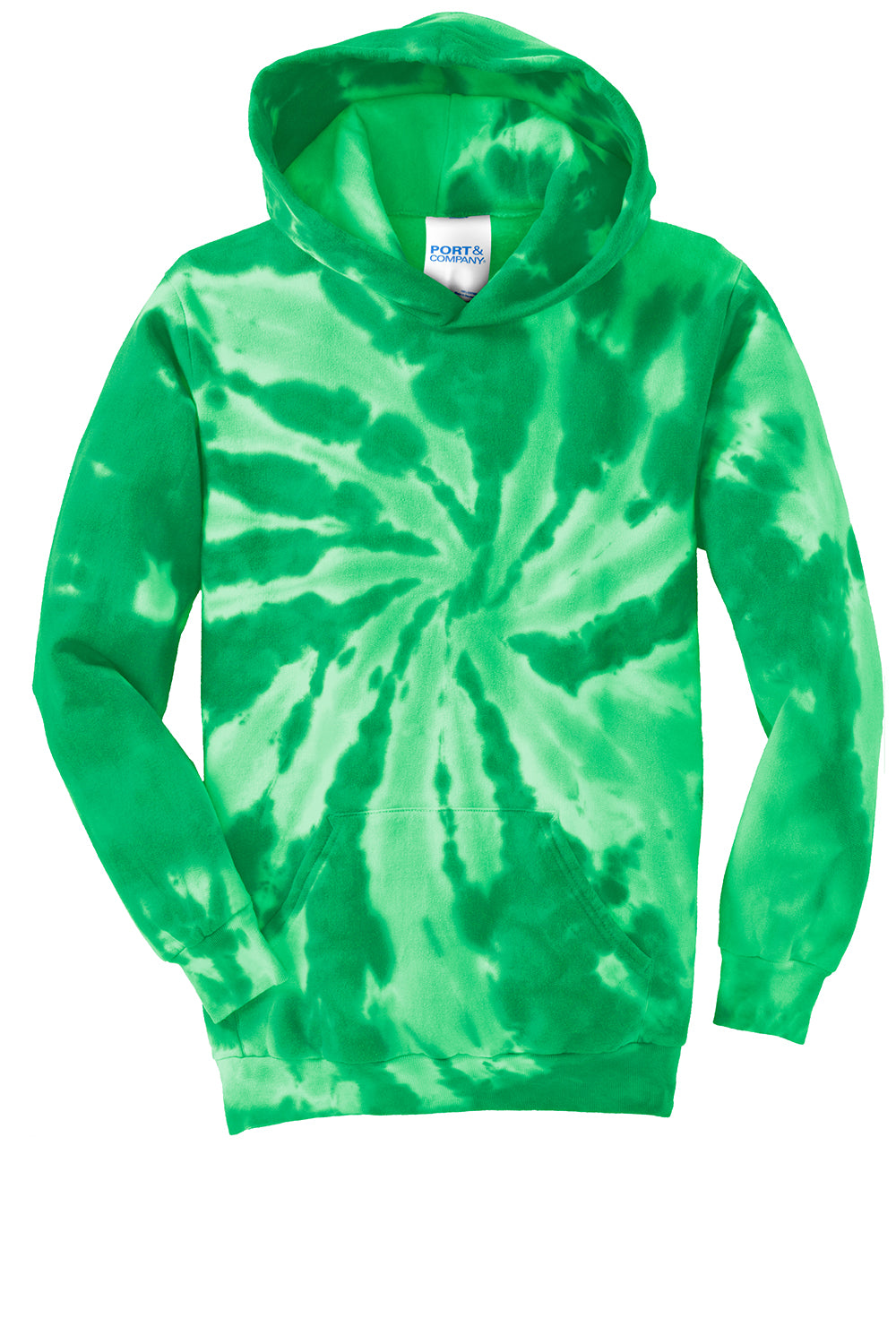 Port & Company PC146Y Youth Tie-Dye Fleece Hooded Sweatshirt Hoodie Kelly Green Flat Front