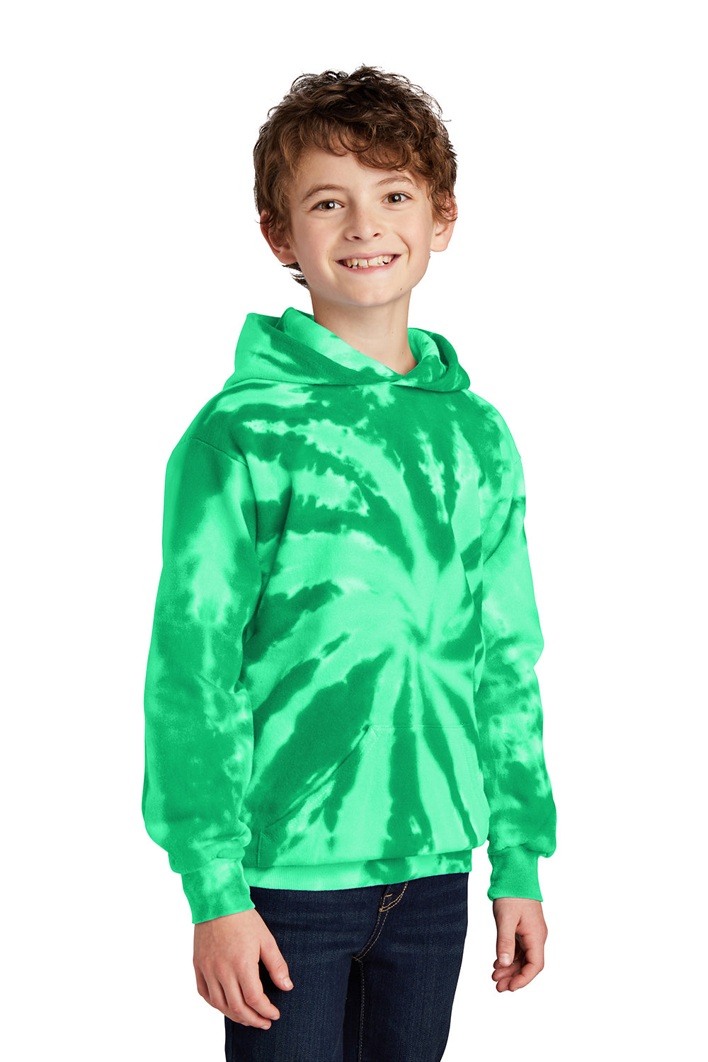 Port & Company PC146Y Youth Tie-Dye Fleece Hooded Sweatshirt Hoodie Kelly Green Model 3q