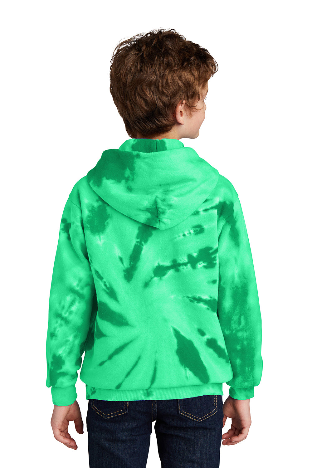 Port & Company PC146Y Youth Tie-Dye Fleece Hooded Sweatshirt Hoodie Kelly Green Model Back