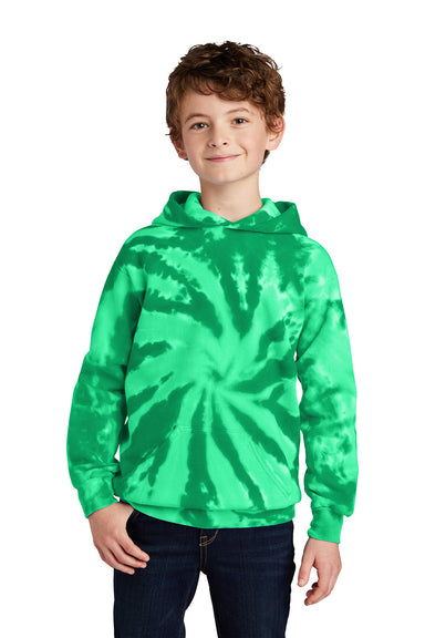 Port & Company PC146Y Youth Tie-Dye Fleece Hooded Sweatshirt Hoodie Kelly Green Model Front