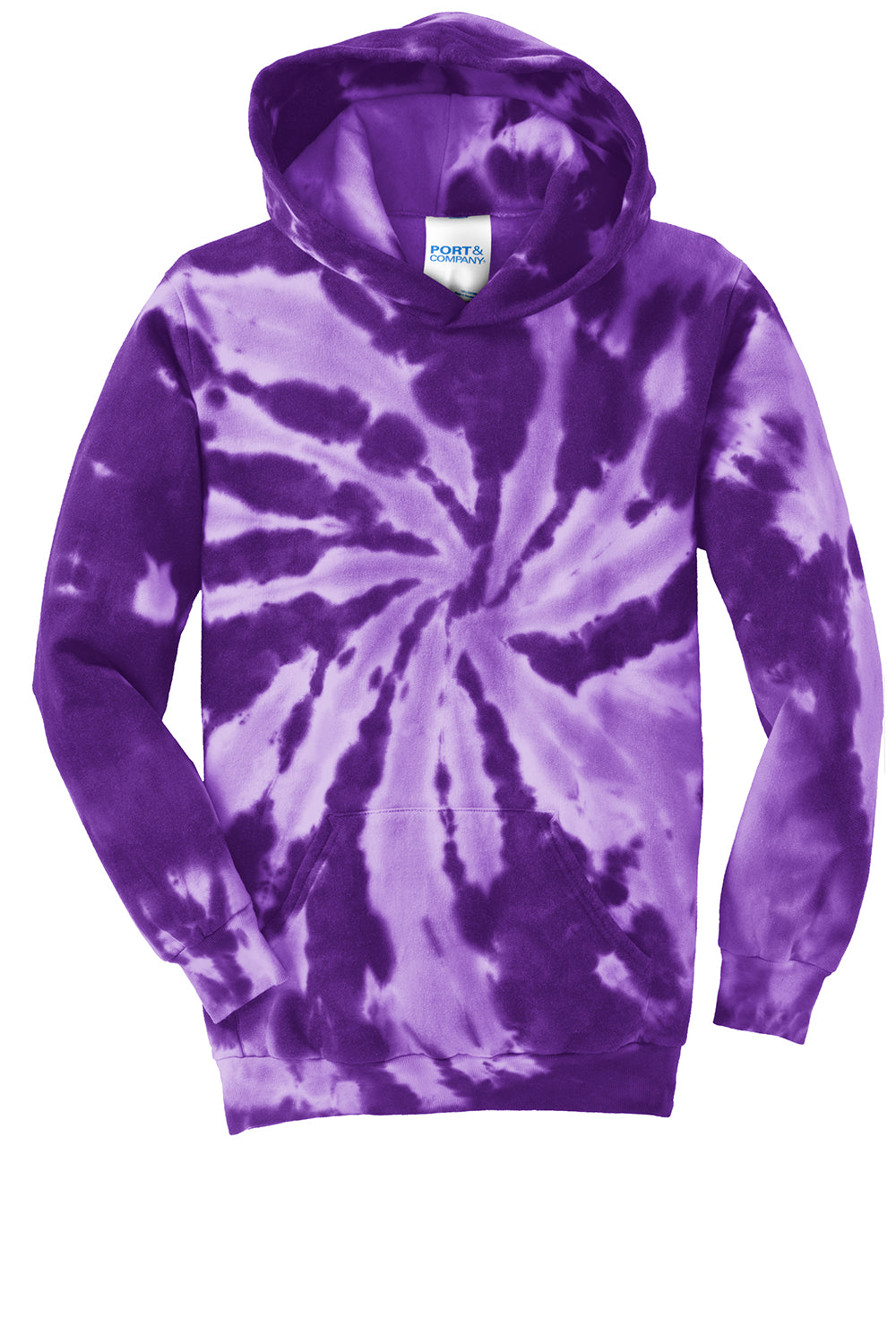 Port & Company PC146Y Youth Tie-Dye Fleece Hooded Sweatshirt Hoodie Purple Flat Front