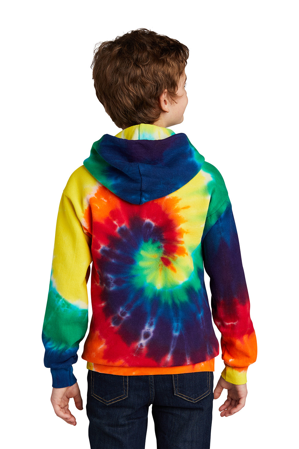 Port & Company PC146Y Youth Tie-Dye Fleece Hooded Sweatshirt Hoodie Rainbow Model Back