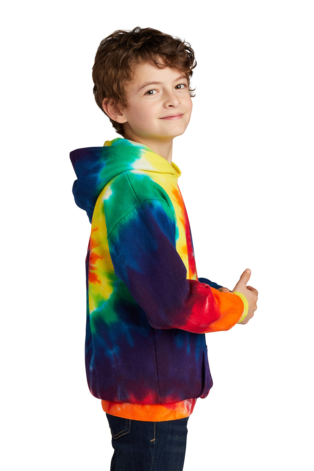 Port & Company PC146Y Youth Tie-Dye Fleece Hooded Sweatshirt Hoodie Rainbow Model Side