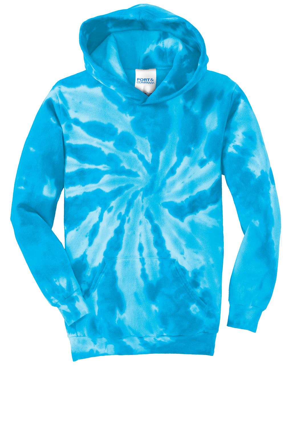 Port & Company PC146Y Youth Tie-Dye Fleece Hooded Sweatshirt Hoodie Turquoise Blue Flat Front