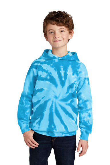 Port & Company PC146Y Youth Tie-Dye Fleece Hooded Sweatshirt Hoodie Turquoise Blue Model Front