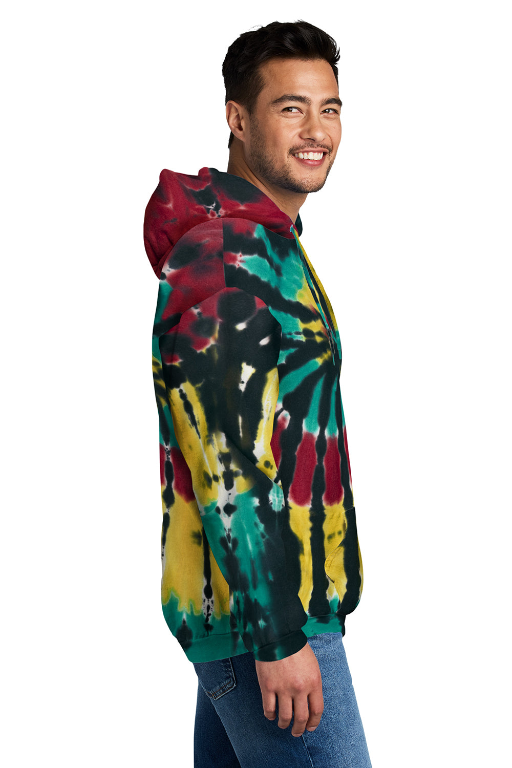 Port & Company PC146 Mens Tie-Dye Fleece Hooded Sweatshirt Hoodie Island Model Side