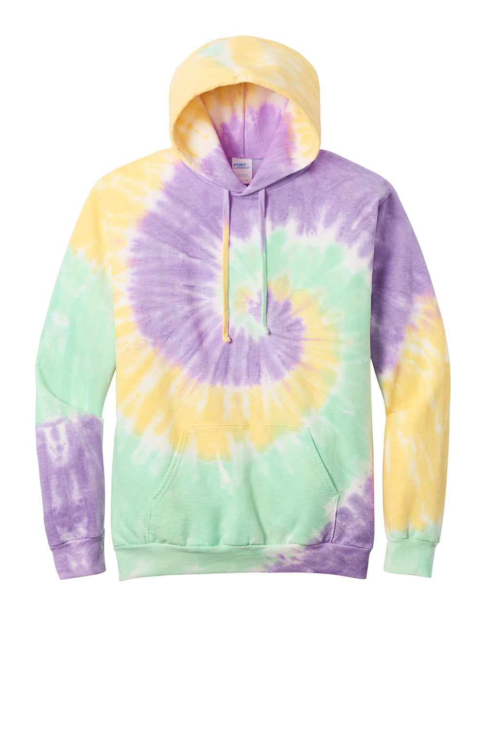 Port & Company PC146 Mens Tie-Dye Fleece Hooded Sweatshirt Hoodie Mint Rainbow Flat Front