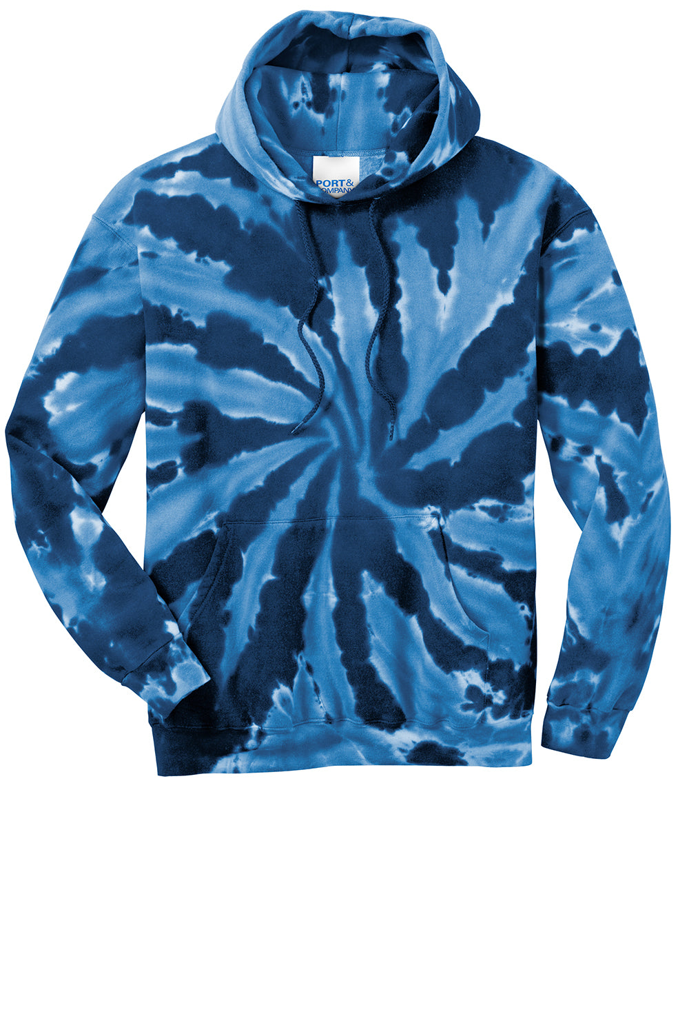 Port & Company PC146 Mens Tie-Dye Fleece Hooded Sweatshirt Hoodie Navy Blue Flat Front